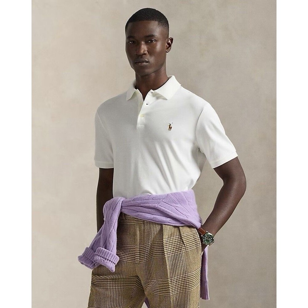 Polo Ralph Lauren Mens Medium White Classic Fit Soft Cotton Polo Shirt Pony Logo